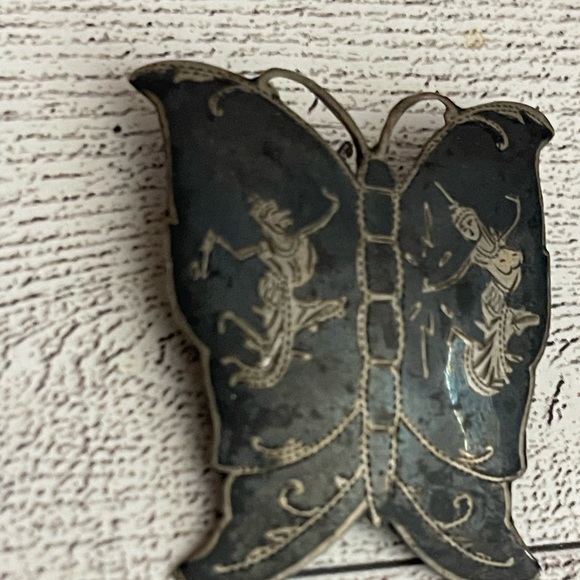 Siam Sterling Silver/Black NIELLO Dancers Butterfly brooch - Picture 2 of 9